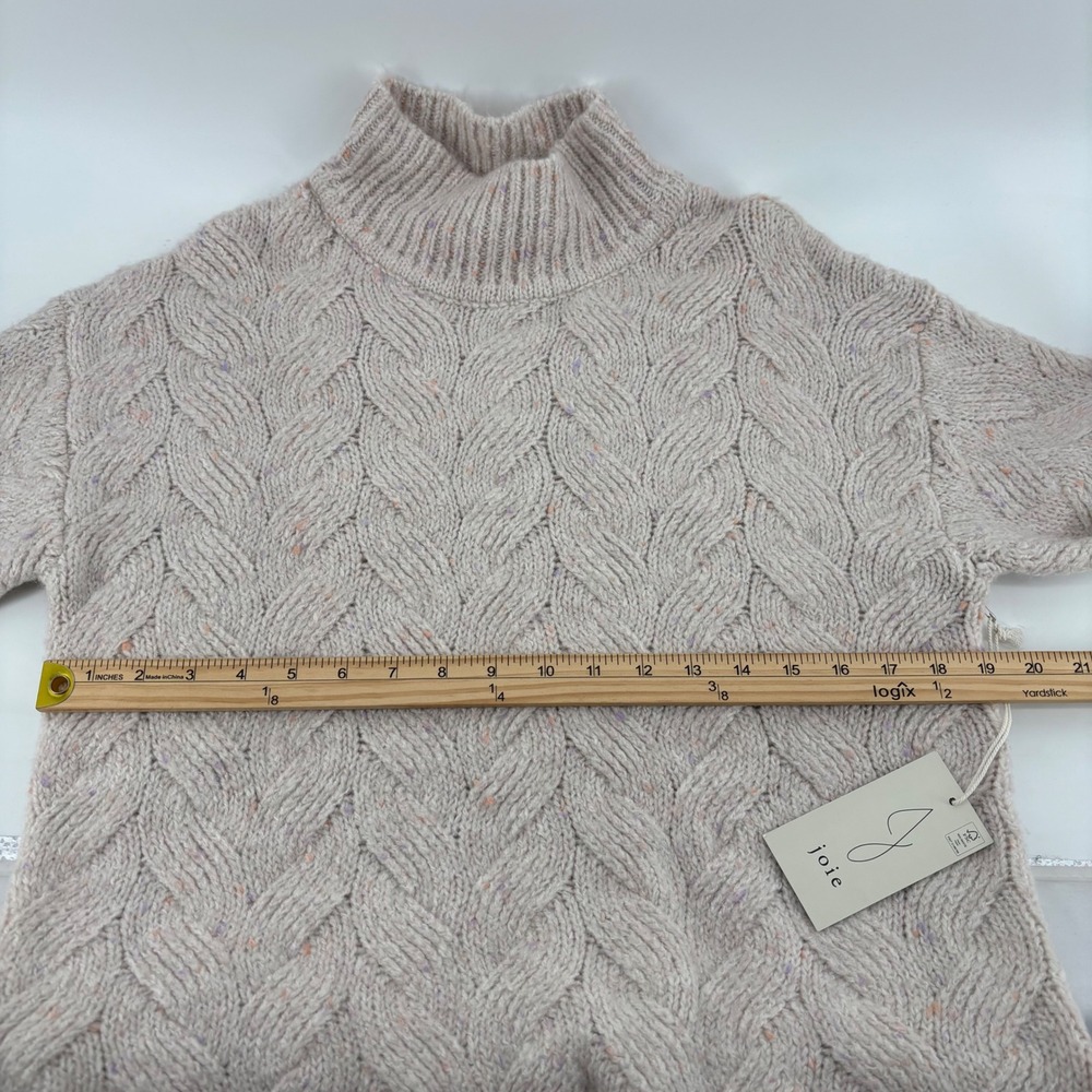 NWT Joie Women Sweater M Beige Cable Knit Mock Neck Tunic Wool Blend Cottagecore - Picture 6 of 10